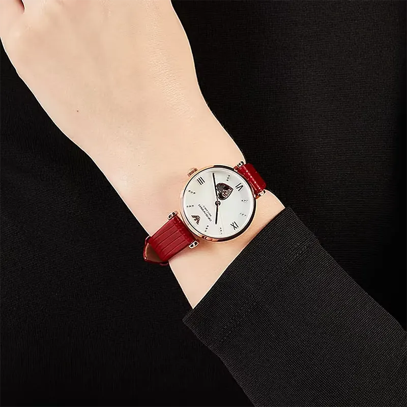 Emporio Armani Automatic MOP White Dial Red Ladies Watch- AR60048